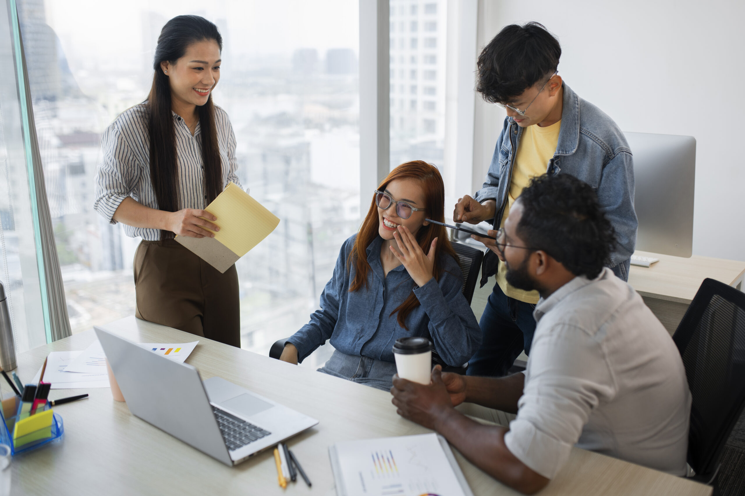 employees-working-together-high-angle